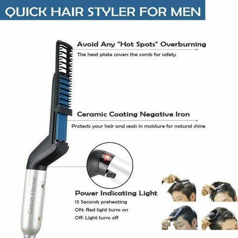 Men Multifunctional Electric Brush Heating Hair Straightener