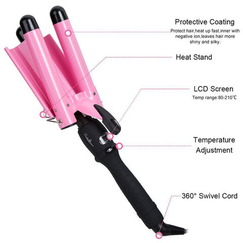 New Arrival Hair Curling Iron LED Ceramic Triple Barrel Hair Curler Irons Hair Wave Waver Styling Tools Hair Styler Wand