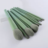 11pcs Natural Hair Green Makeup Brushes Foundation Powder Eyeshadow Eyebrow Brush Set Cosmetic Tools