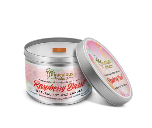 Raspberry Scented Soy Candle with Wood Wick – Raspberry Burst