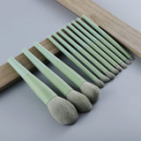 11pcs Natural Hair Green Makeup Brushes Foundation Powder Eyeshadow Eyebrow Brush Set Cosmetic Tools