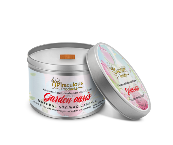 Rose Scented Soy Candle with Wood Wick – Garden Oasis