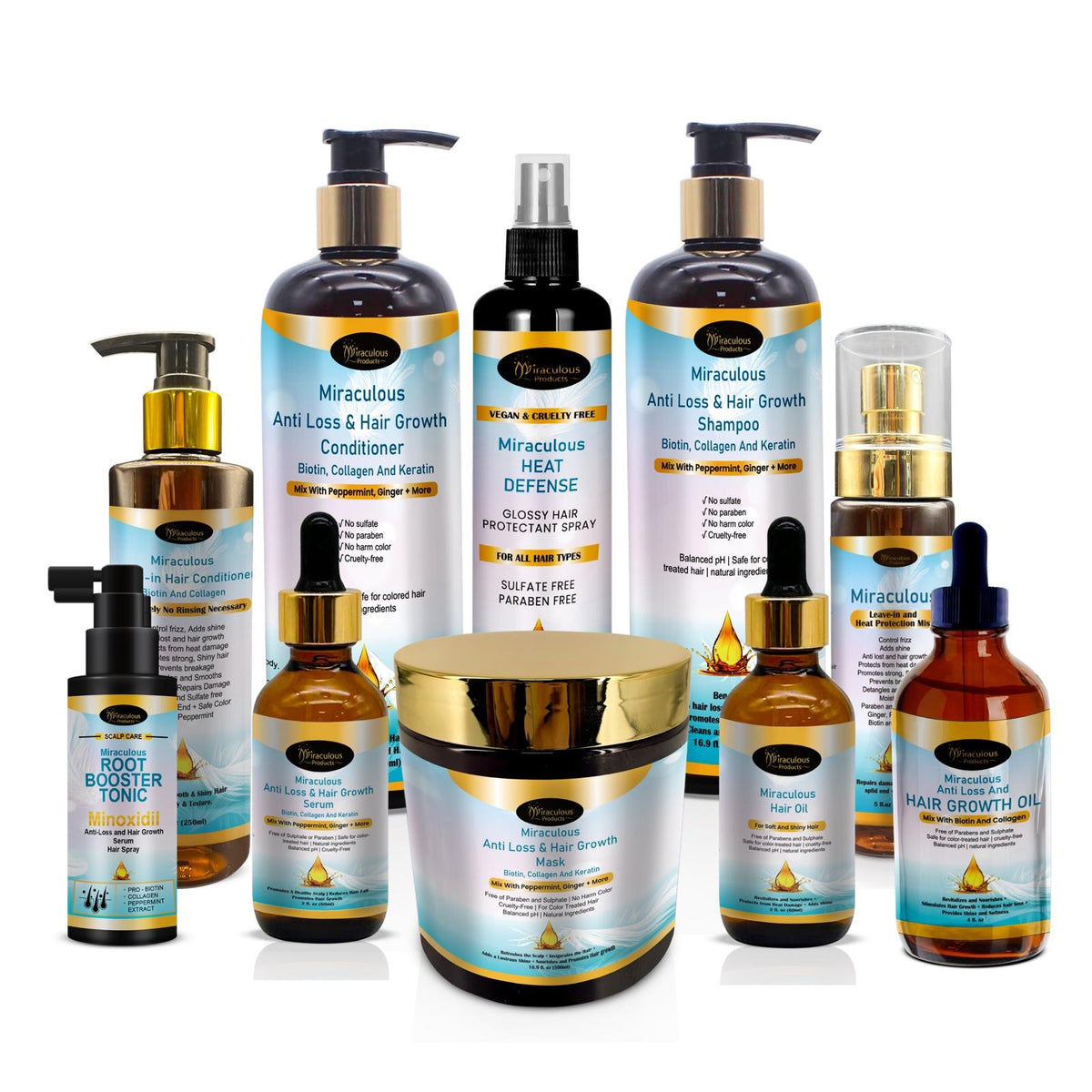 Miraculous Anti-Loss and Hair Growth hair care collection with shampoo, conditioner, mask, serum, oils and sprays